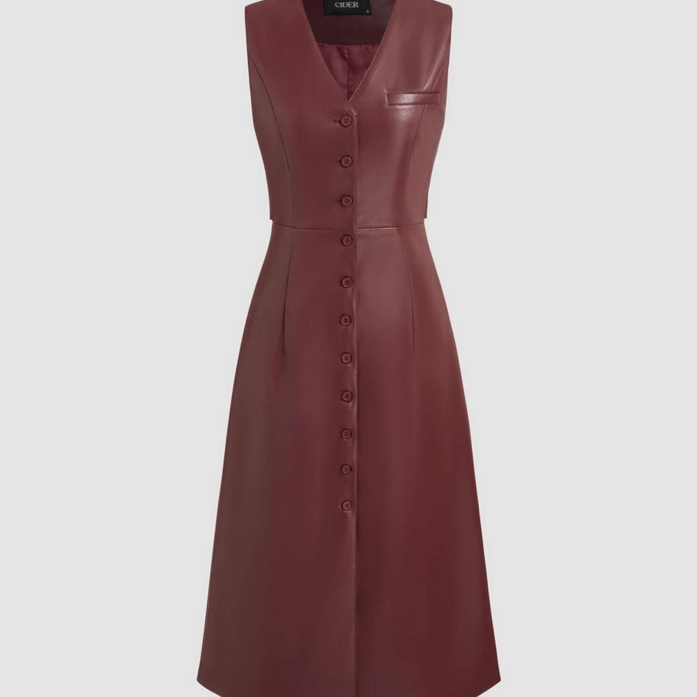 Faux Leather V Neck Belted Vest